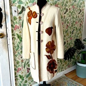Vintage Cream Floral Embroidered Coat